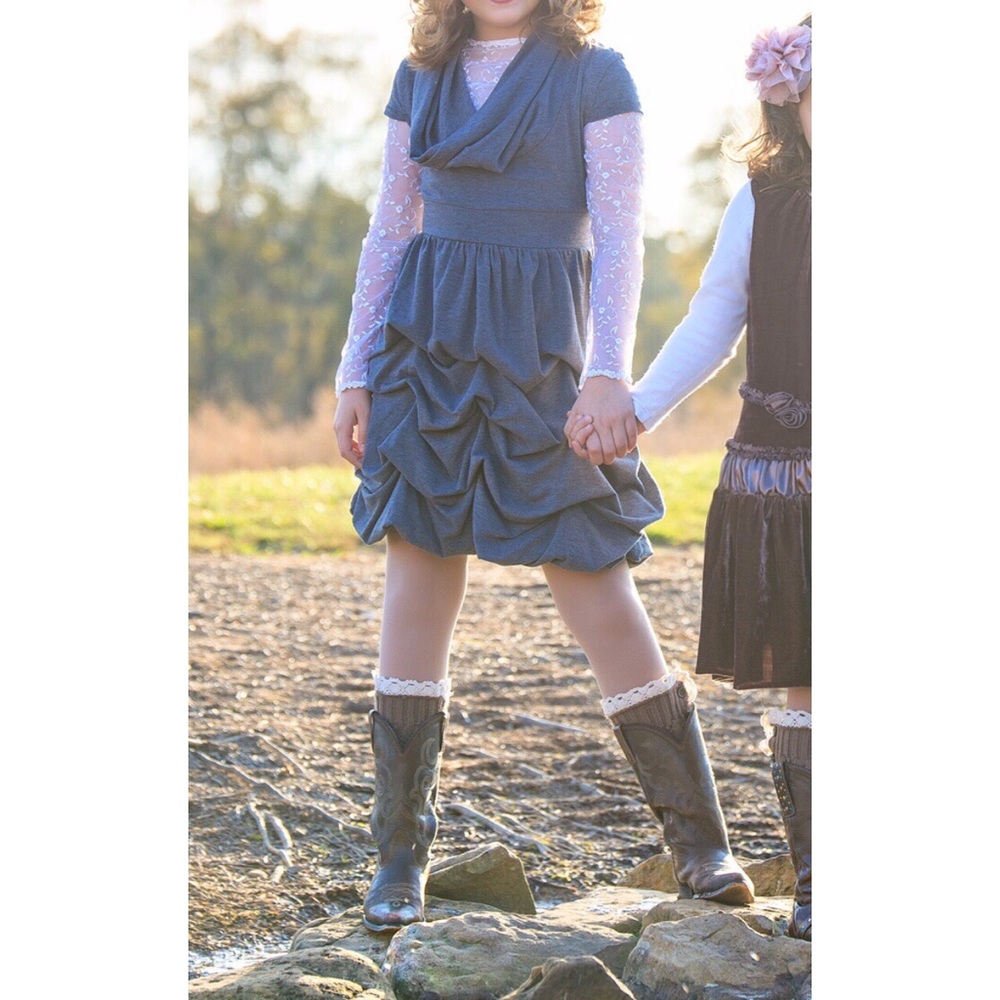 Women’s XS gray cowl-neck dress w/ gathered skirt